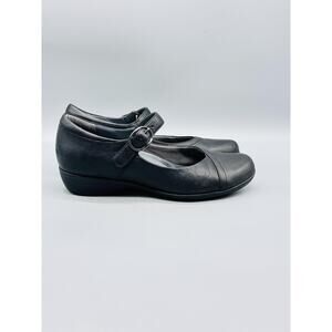 Dansko Shoes Womens 6 Black Leather Mary Jane Wedge Buckle Strap Casual Comfort